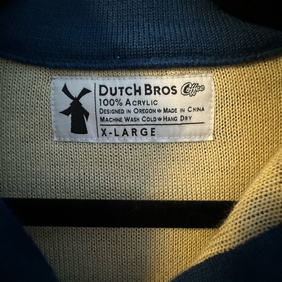 Dutch Bros Coffee 92 Vintage 1/4 Zip Up Sweater Unisex XL Blue Ribbed Hem RARE - Picture 4 of 9